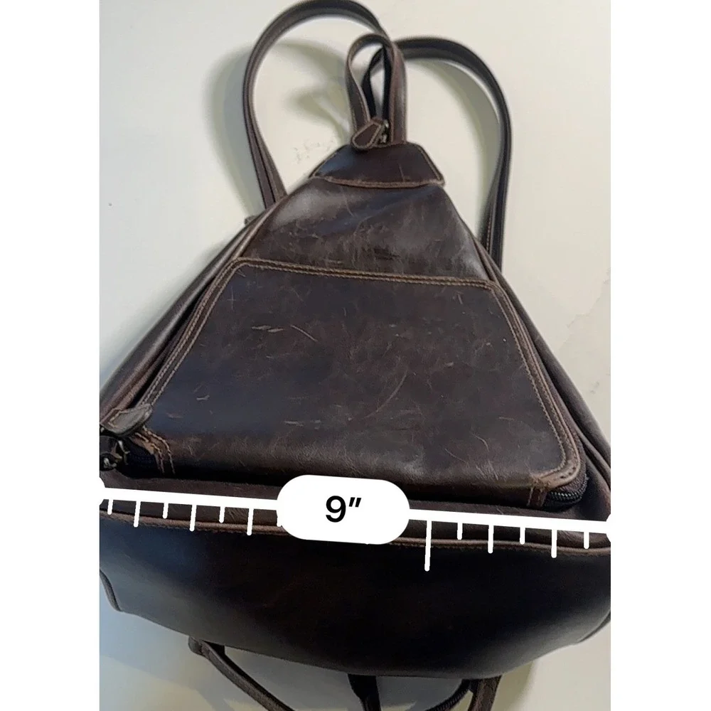 Villager Liz Claiborne Dark Brown Faux Leather Convertible Sling Backpack Y2K